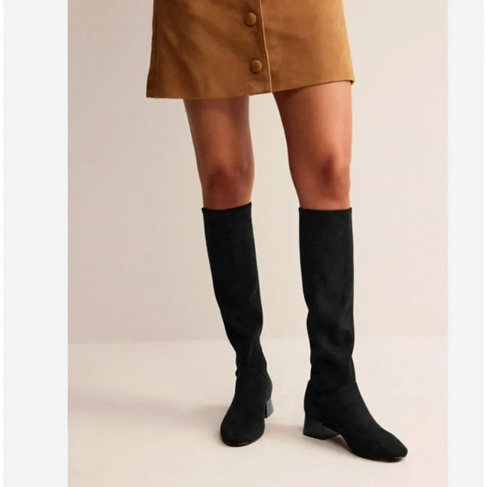 Boden Womens Cara Heeled Stretch Knee Boots Size EU 39 US 8 Black A1579 NWOB